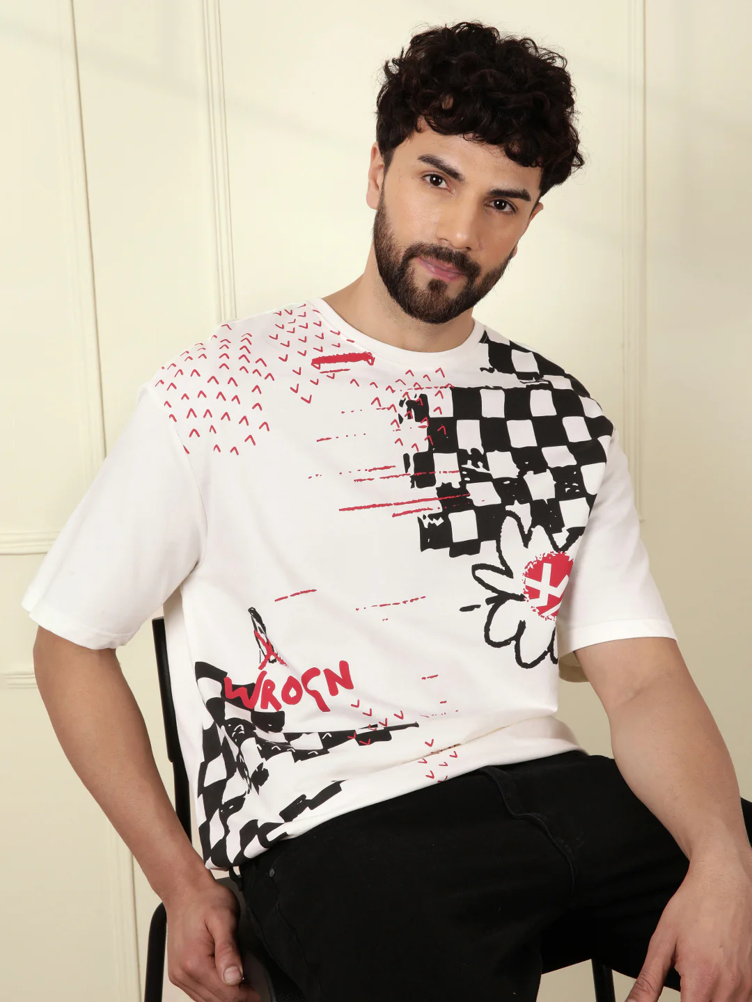 Heavy GSM Placement Print T-Shirt | Off White - Image 3