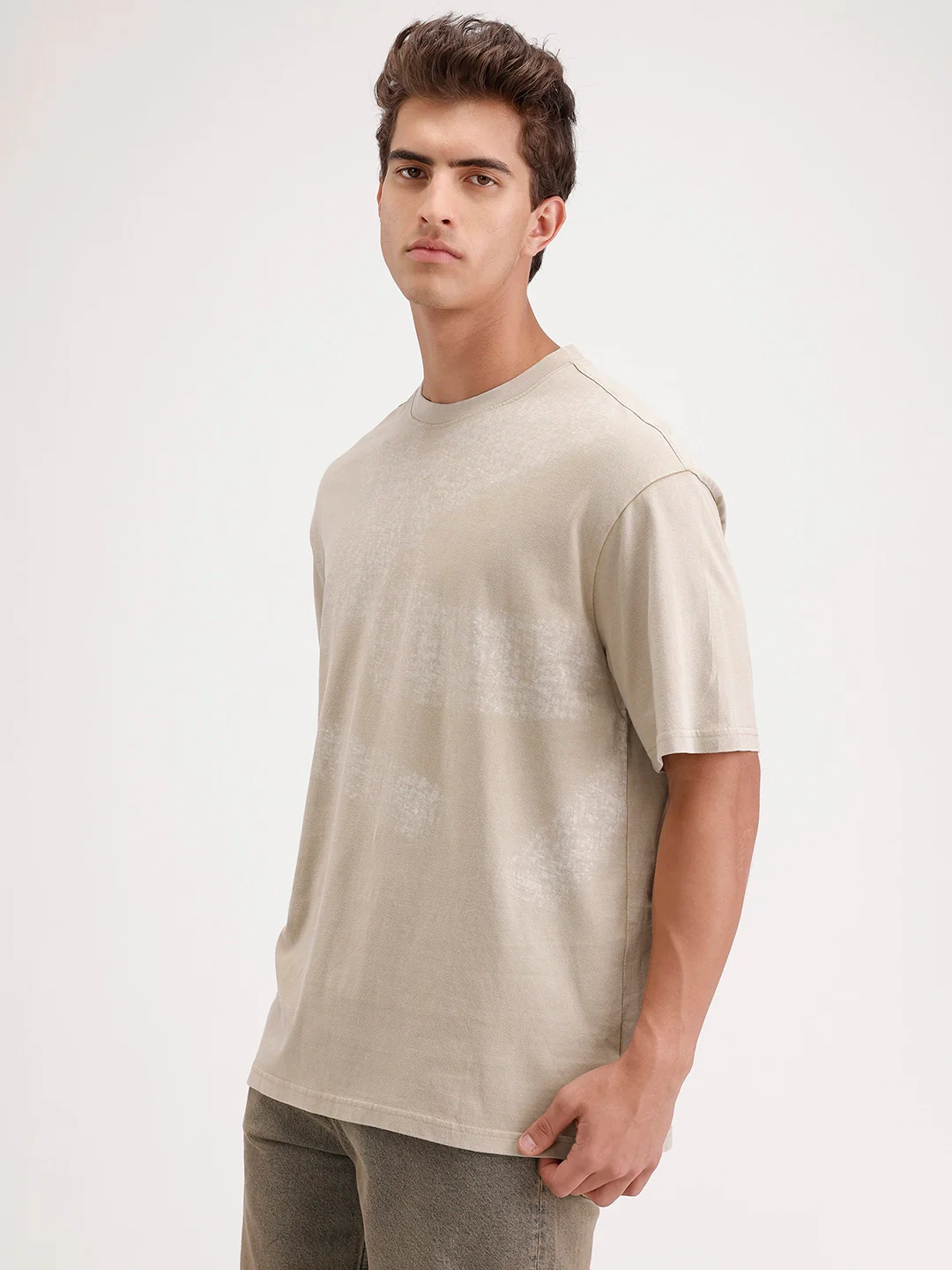 Oversized Placement Printed T-Shirt | Khaki - Image 4