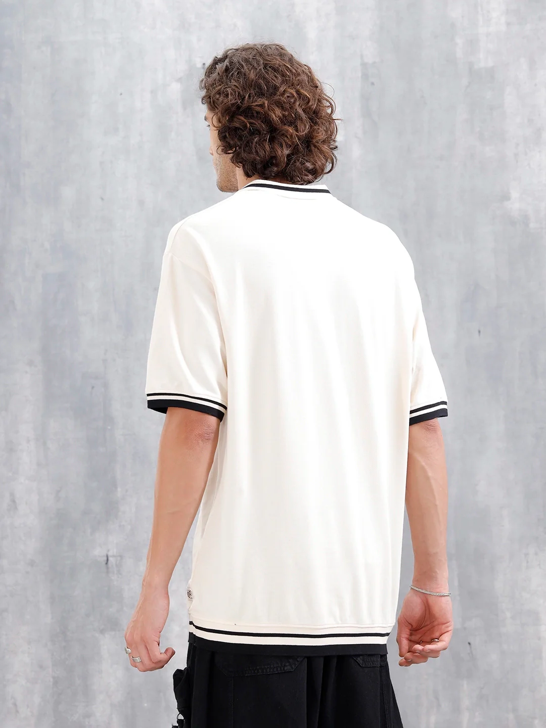 Oversized Polo T-Shirt With Contrast Trim Details | Beige - Image 3