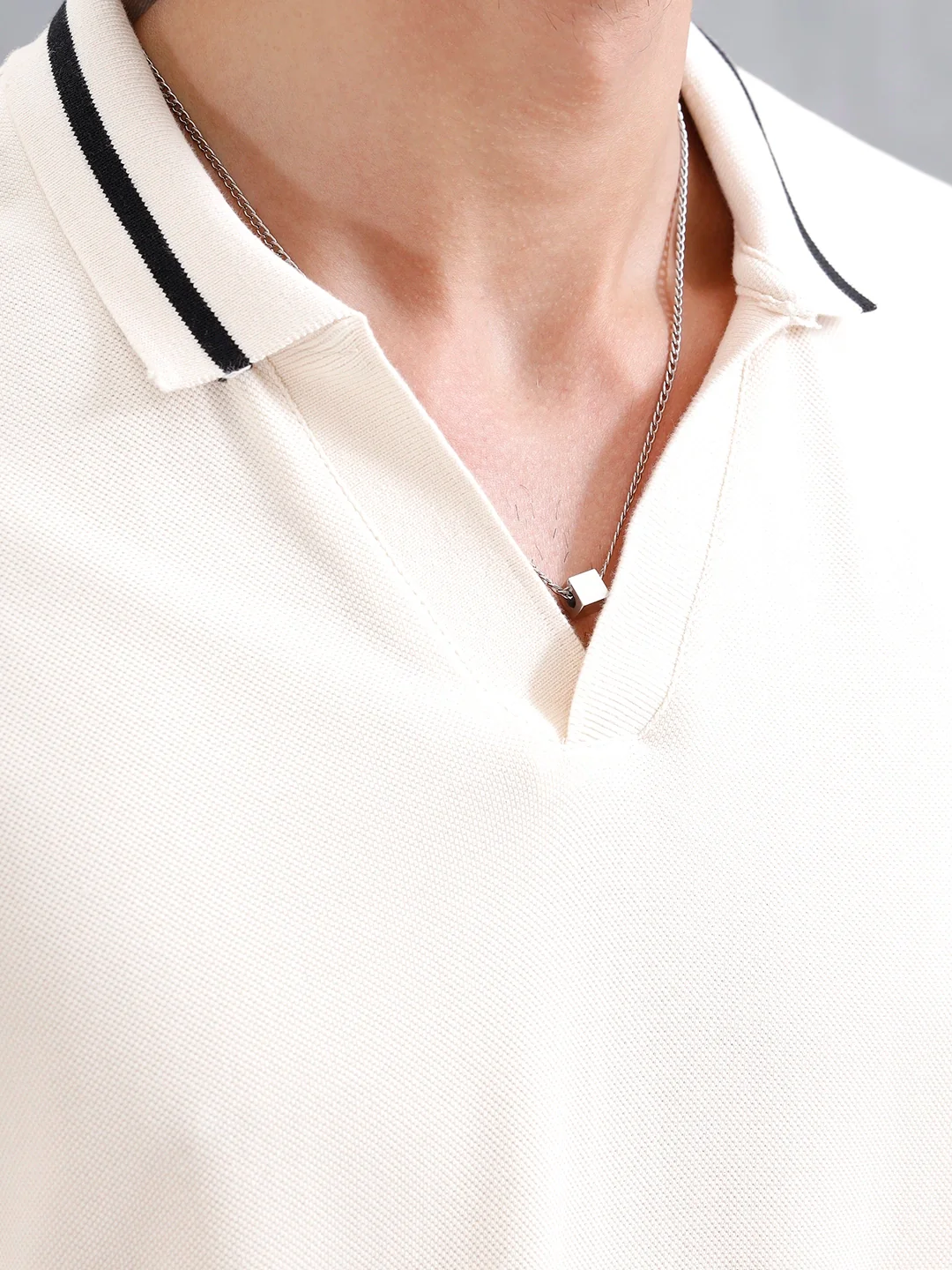 Oversized Polo T-Shirt With Contrast Trim Details | Beige - Image 5