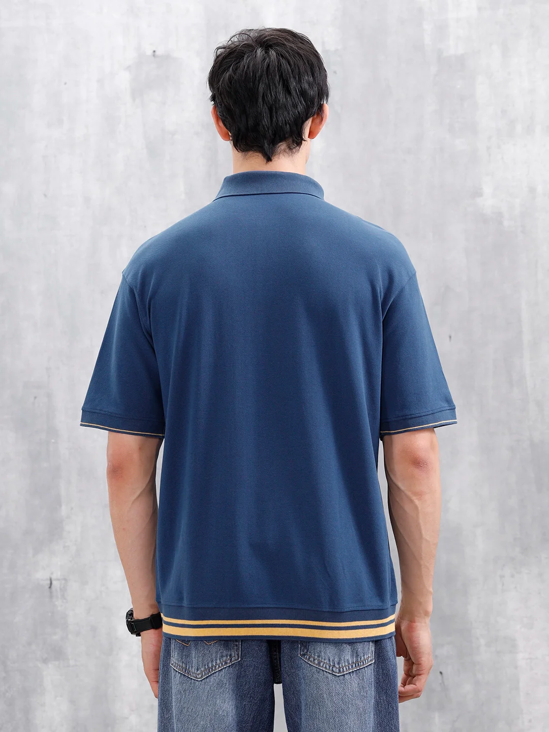 Oversized Polo T-Shirt With Contrast Trim Details | Dark Blue - Image 3