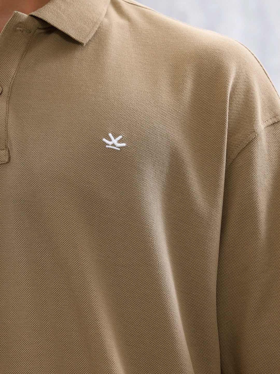 Oversized Polo T-Shirt With Contrast Trim Details  | Khaki - Image 5