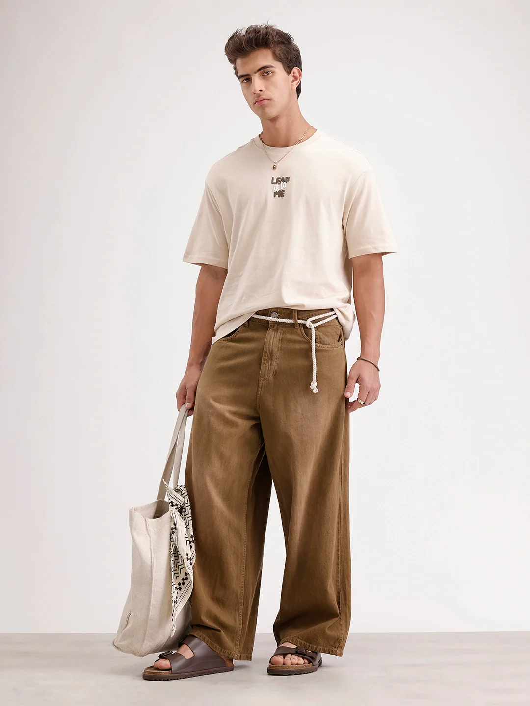 Oversized Puffer Back Printed T-Shirt | Beige - Image 3
