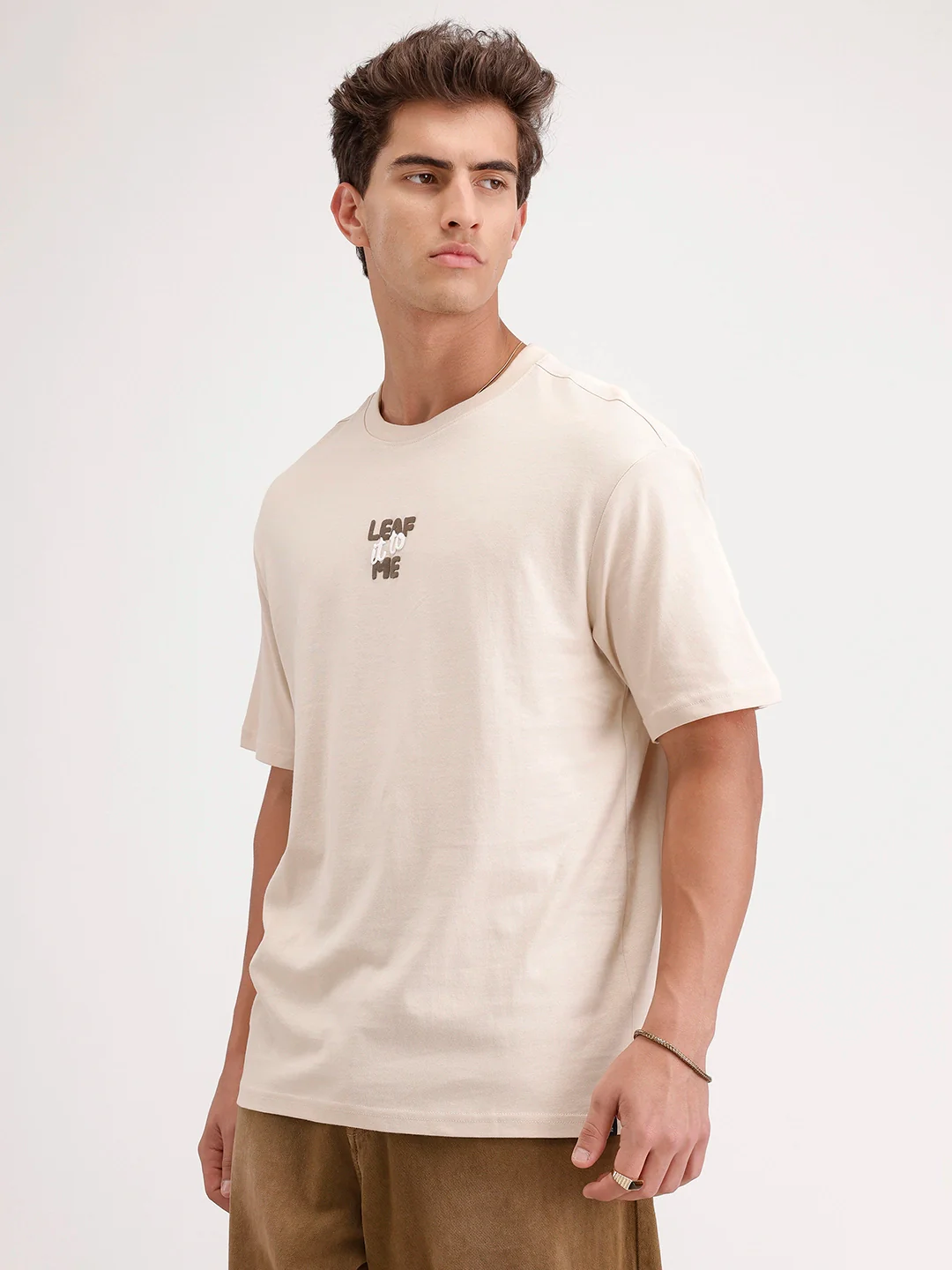 Oversized Puffer Back Printed T-Shirt | Beige - Image 5