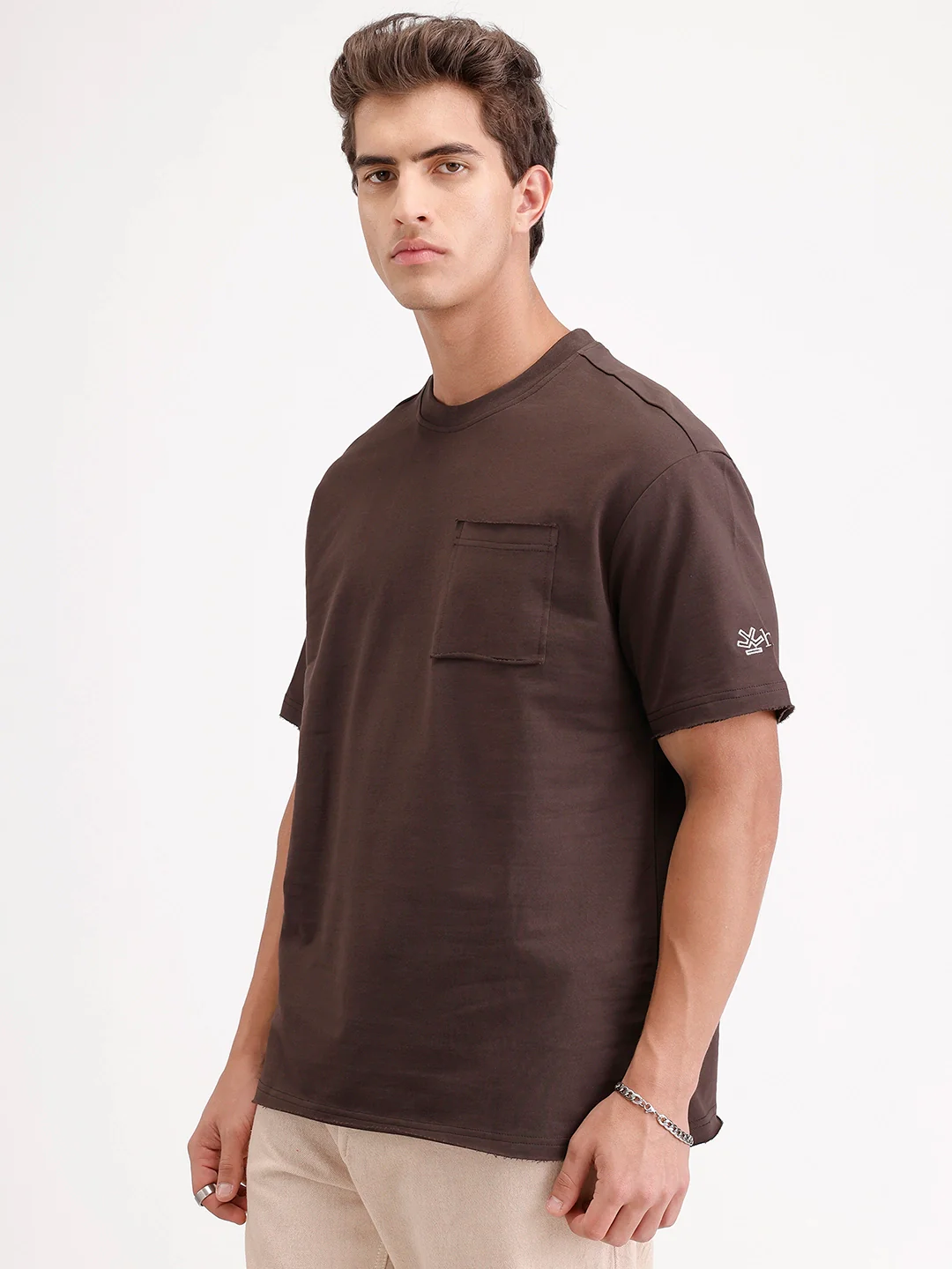 Oversized Solid Patch Pocket T-Shirt | Brown - Image 4