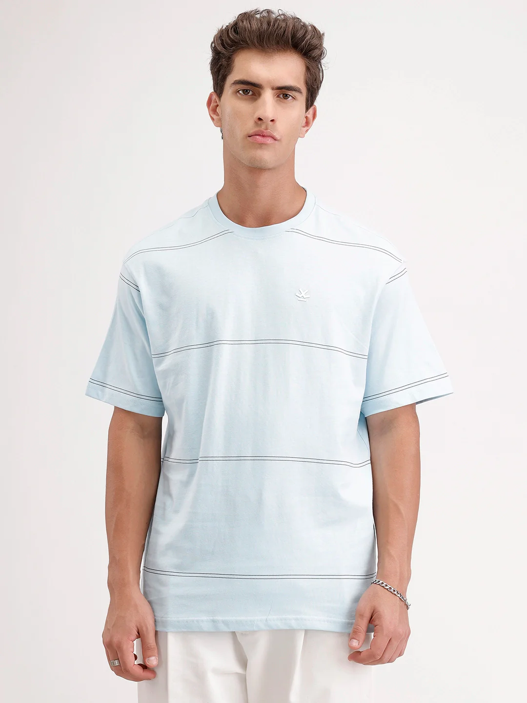 Oversized Stripes Printed T-Shirt | Light Blue - Image 7