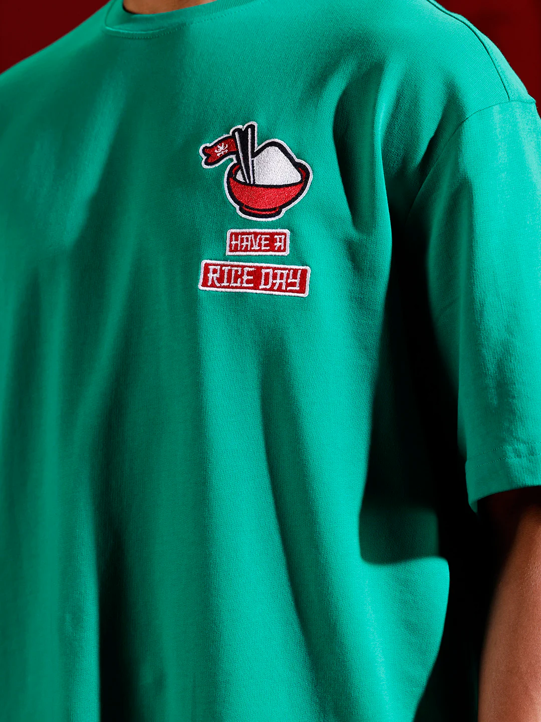 Oversized T-shirt with embroidered chest detail | Green - Image 5