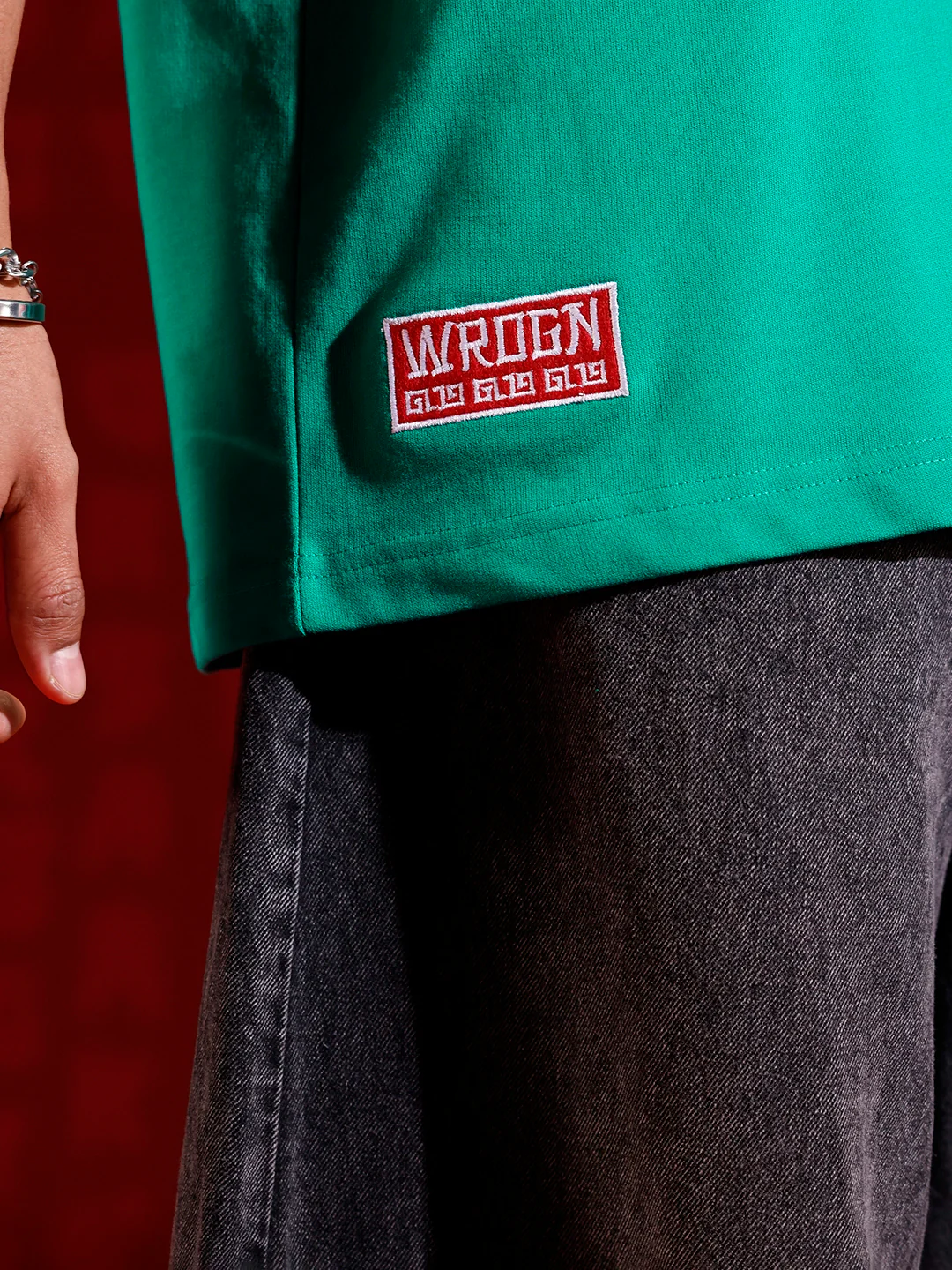 Oversized T-shirt with embroidered chest detail | Green - Image 6