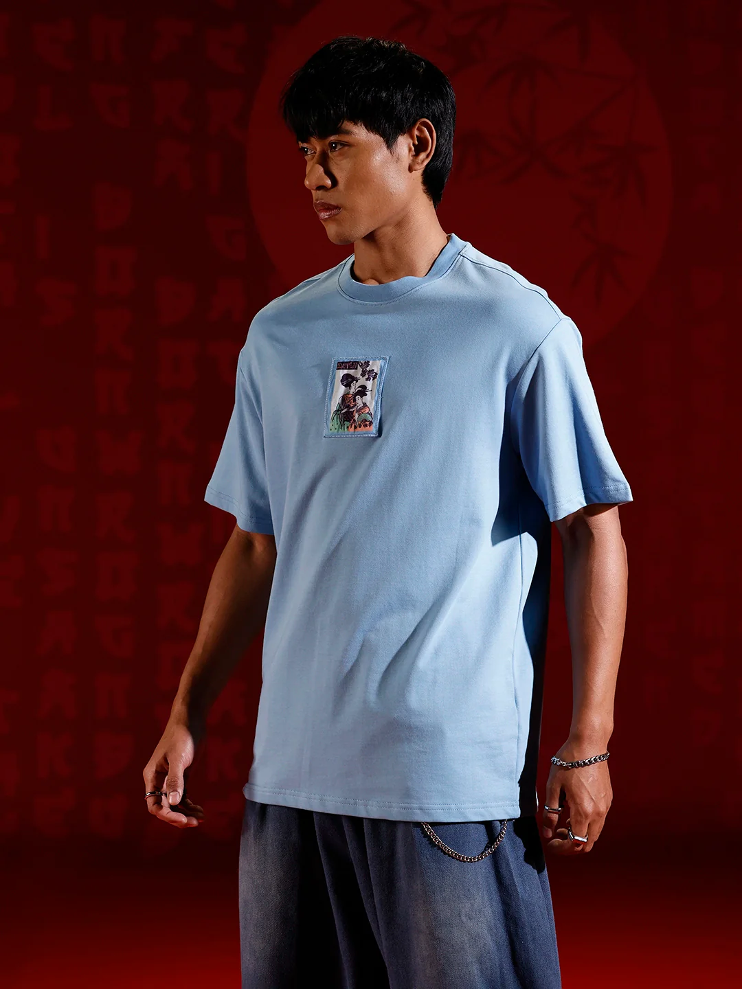 Oversized Tee Tee with Front Patch Appliqué | Blue - Image 4