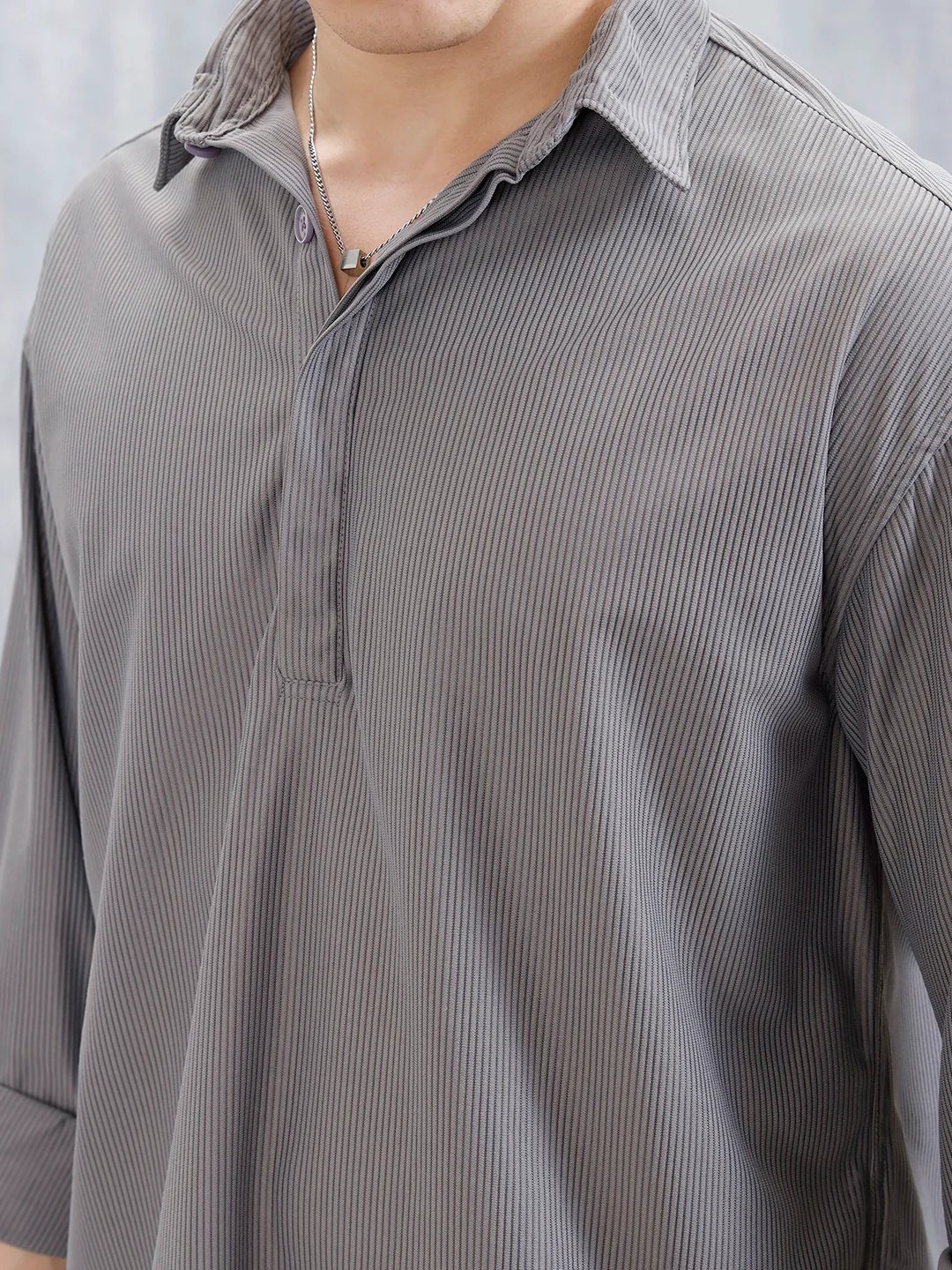 Oversized Textured Polo T-Shirt For Men's | Grey - Image 5