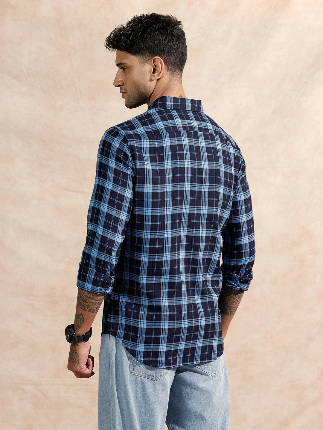 Oxford Checked Shirt | Navy Blue - Image 3