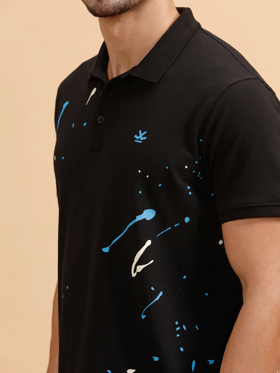 Paint Splatter Printed Polo T-Shirt | Black - Image 5
