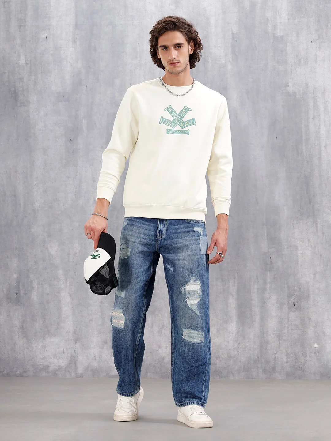 Paisley Inspired Puff Print Brushed Fleece Comfort Fit Sweatshirt | Yellow - Image 2