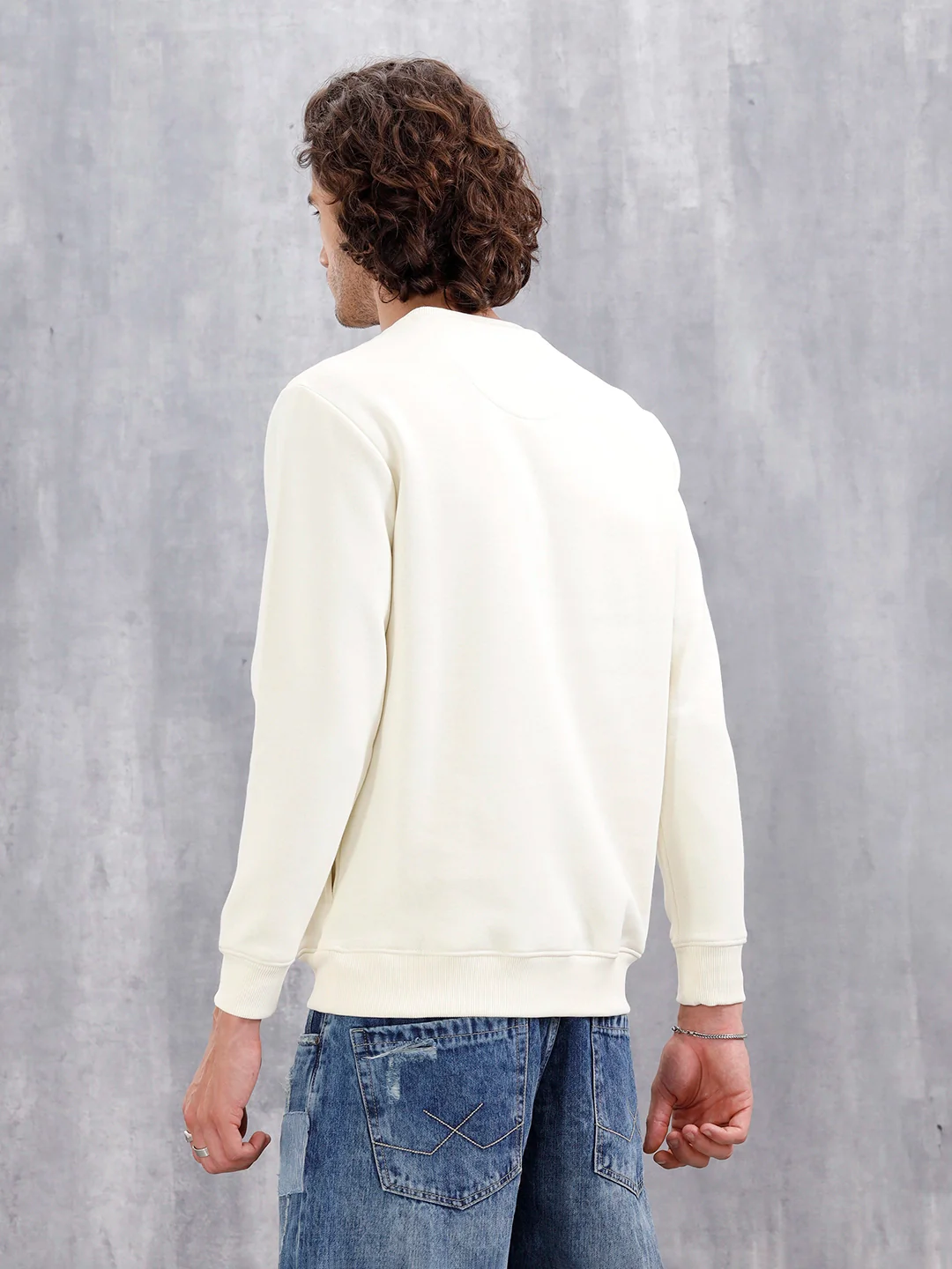 Paisley Inspired Puff Print Brushed Fleece Comfort Fit Sweatshirt | Yellow - Image 3