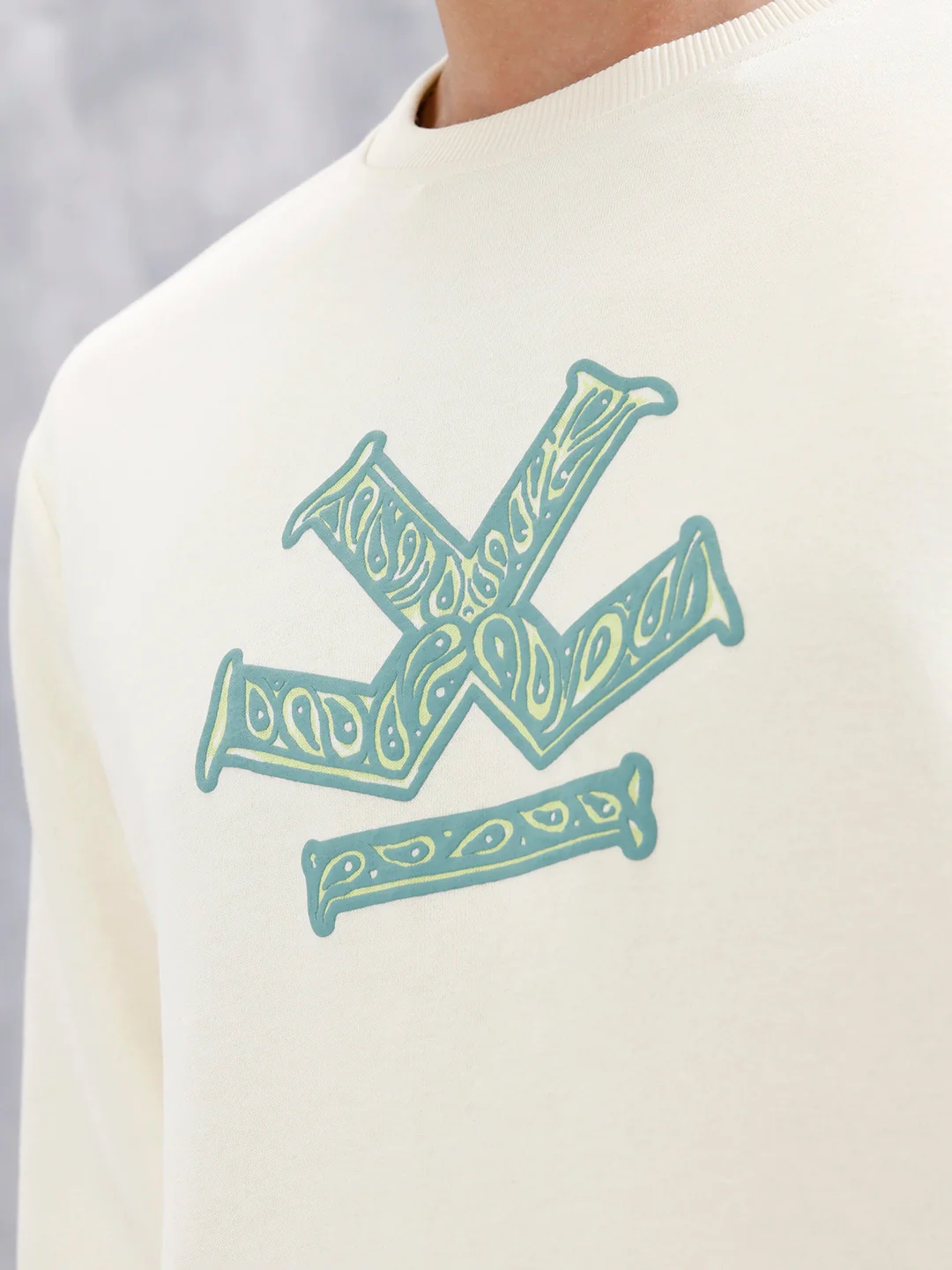 Paisley Inspired Puff Print Brushed Fleece Comfort Fit Sweatshirt | Yellow - Image 5