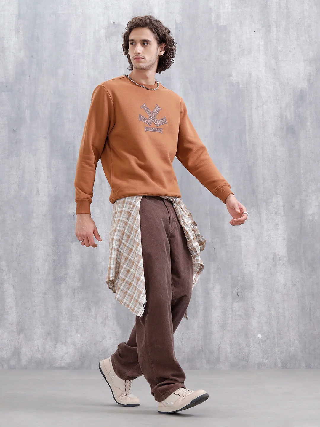 Paisley Puff Print Brushed Fleece Slim Fit Sweatshirt | Rust - Image 2