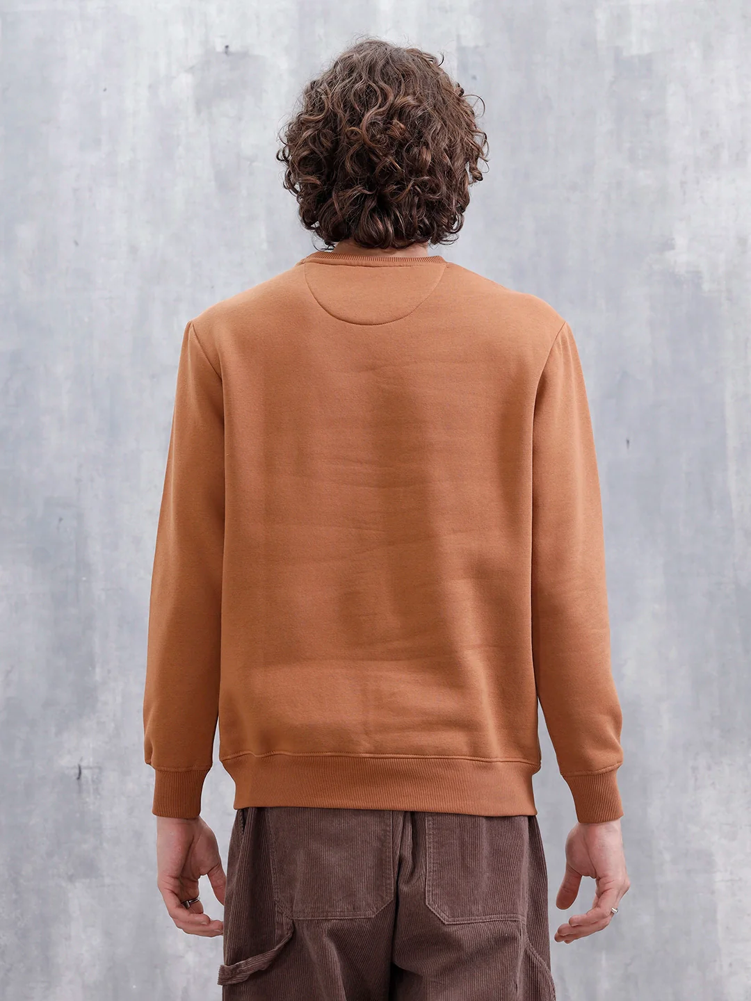 Paisley Puff Print Brushed Fleece Slim Fit Sweatshirt | Rust - Image 3