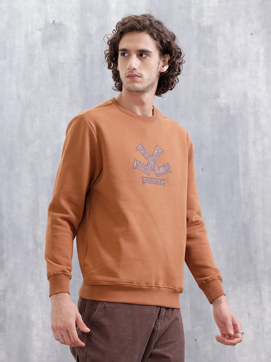 Paisley Puff Print Brushed Fleece Slim Fit Sweatshirt | Rust - Image 4