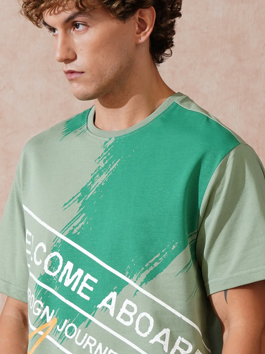 Panel Printed Oversized Fit T-Shirt | Green - Image 5