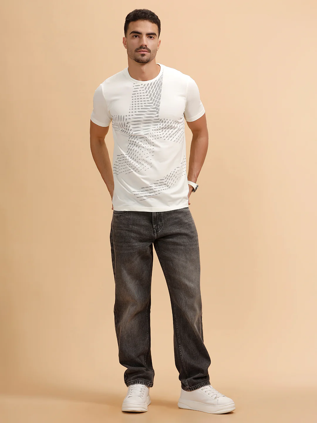 Panel Printed Regular Fit T-Shirt | White - Image 2