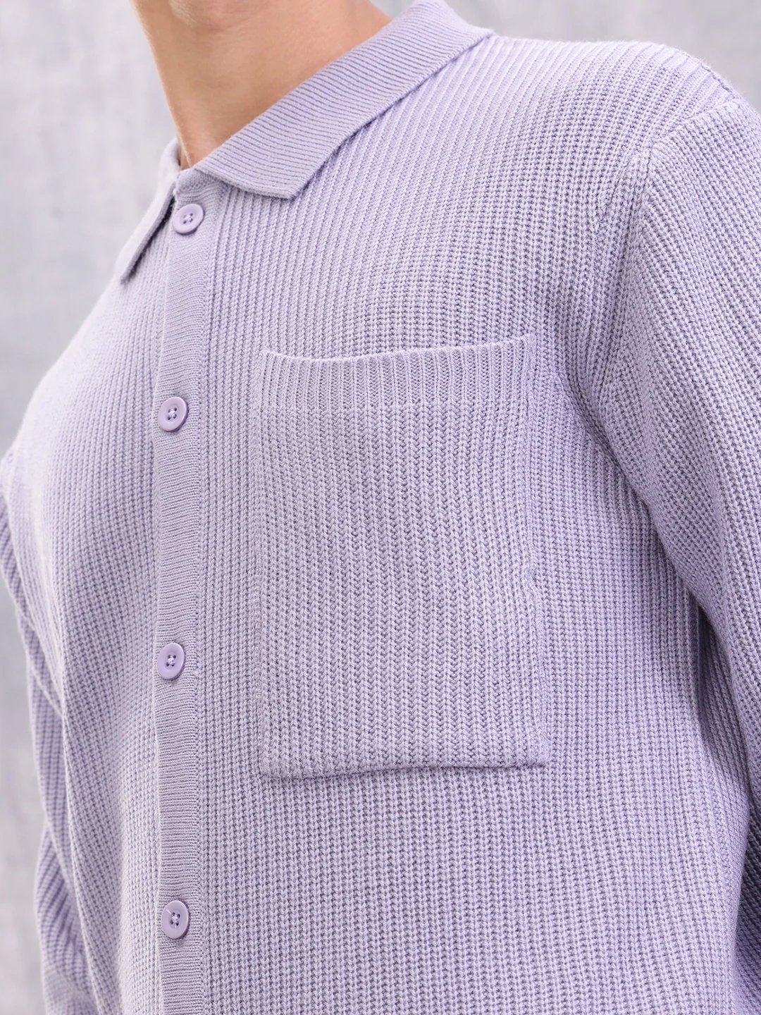 Pastel Layered Casual Knitted Cardigan For Men | Lavender - Image 5