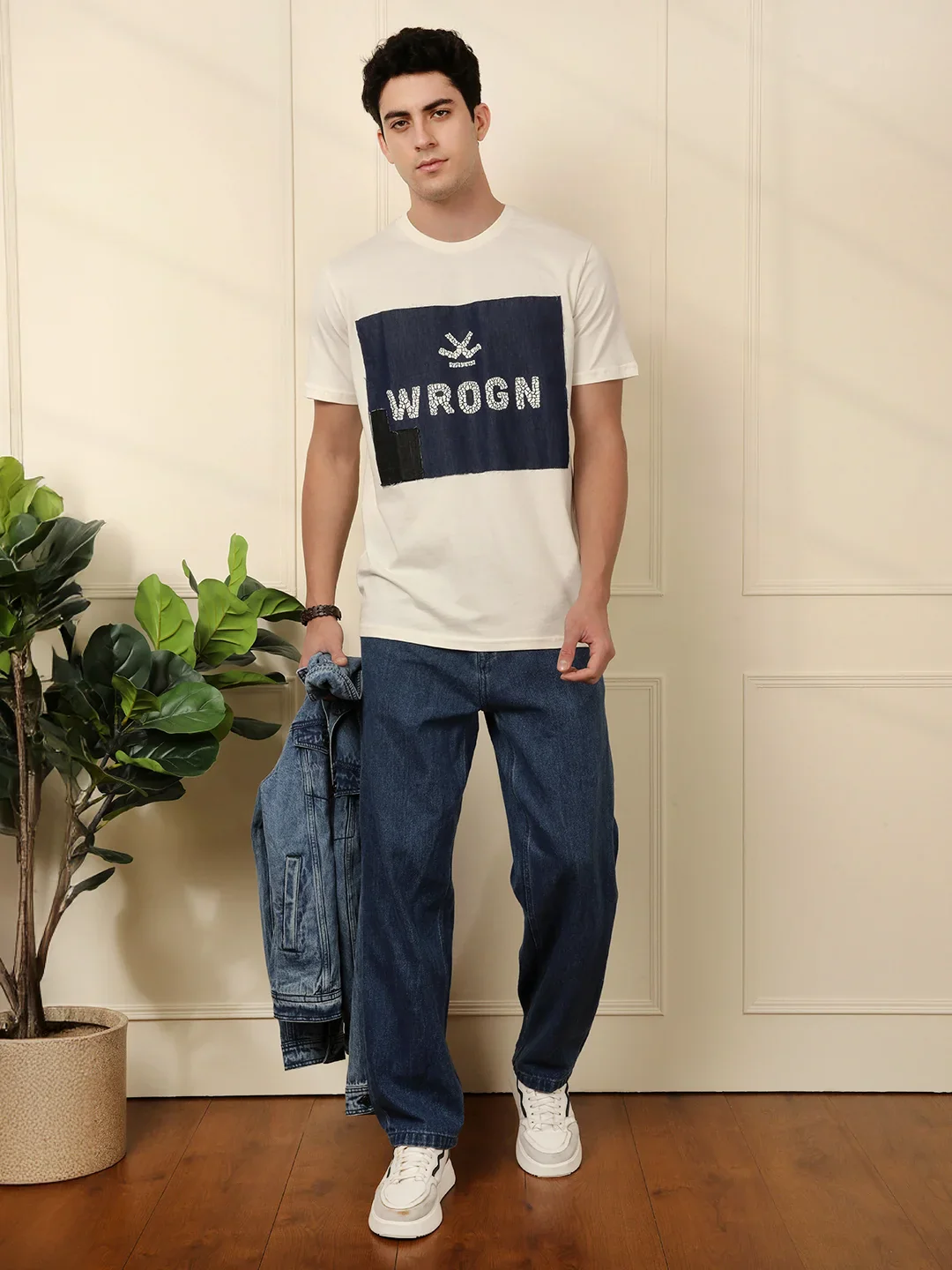 Patched In Printed White T-Shirt - Image 2