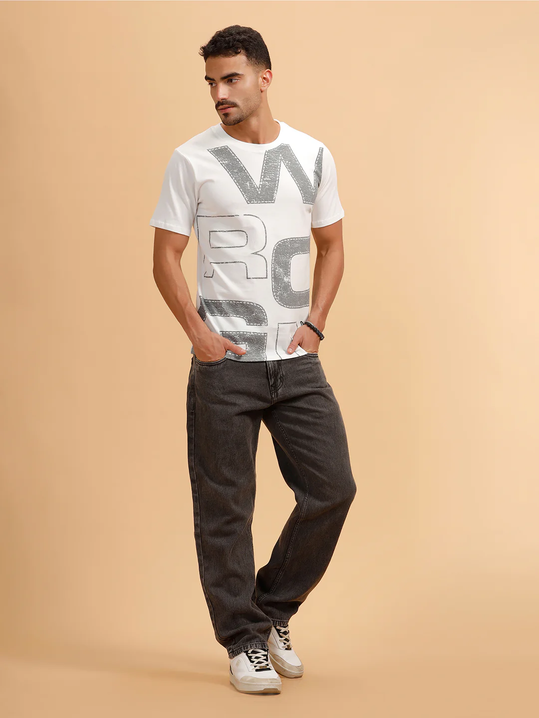 Patchwork Text Printed T-Shirt | White - Image 2