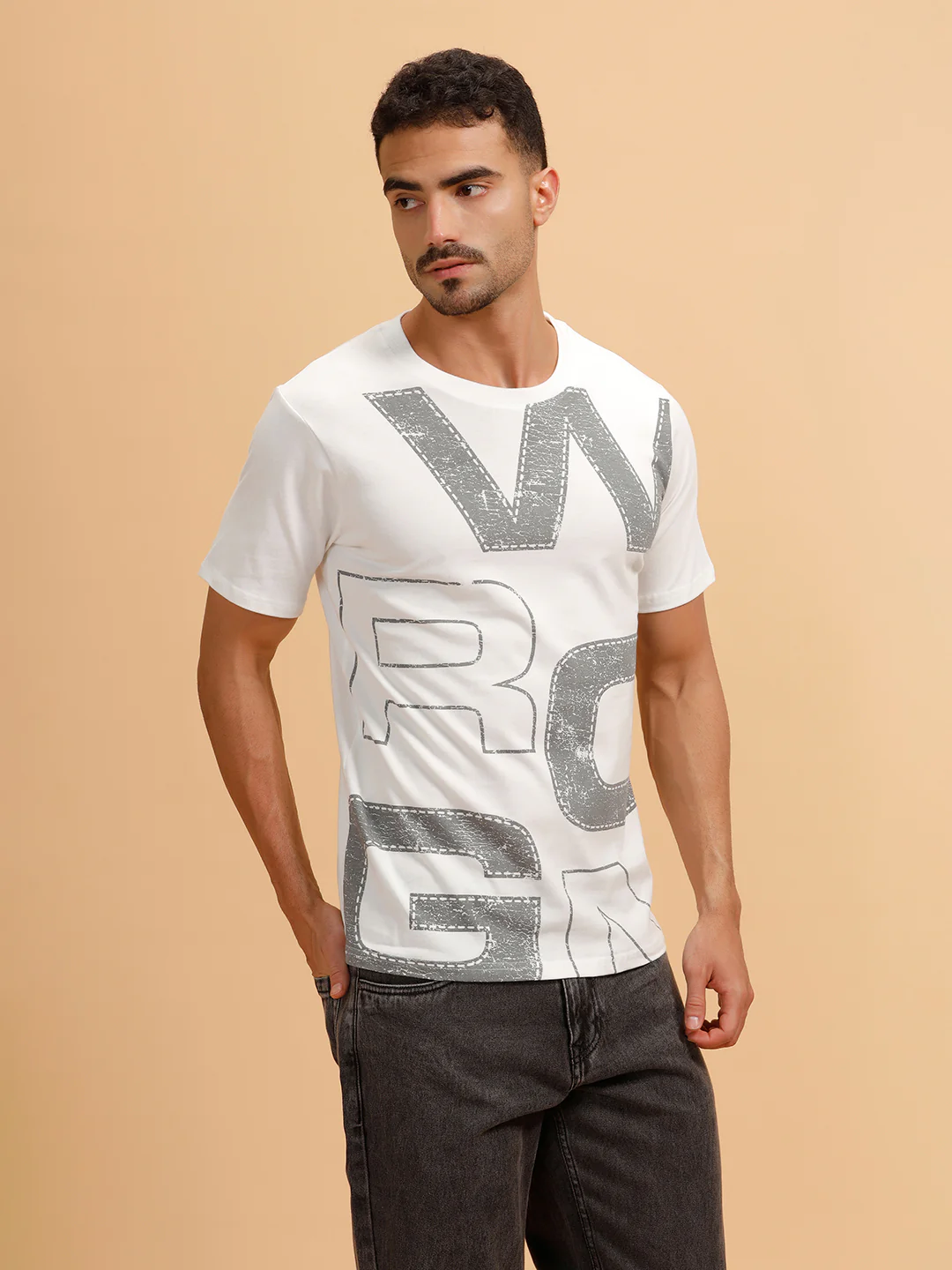 Patchwork Text Printed T-Shirt | White - Image 4