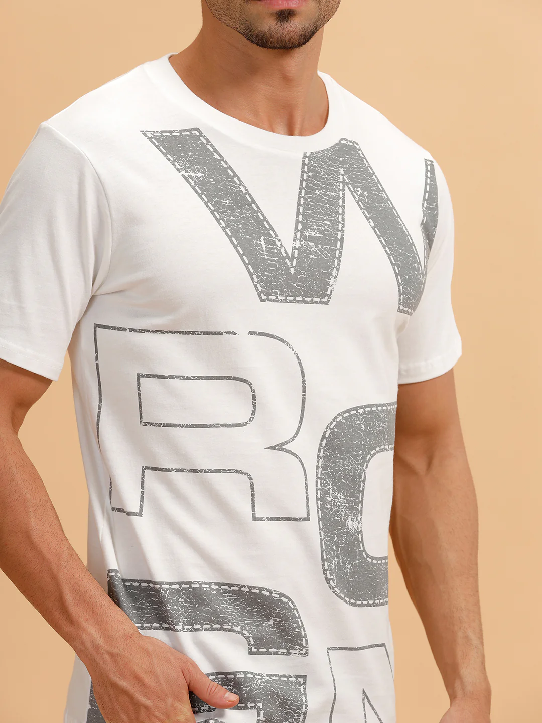 Patchwork Text Printed T-Shirt | White - Image 5