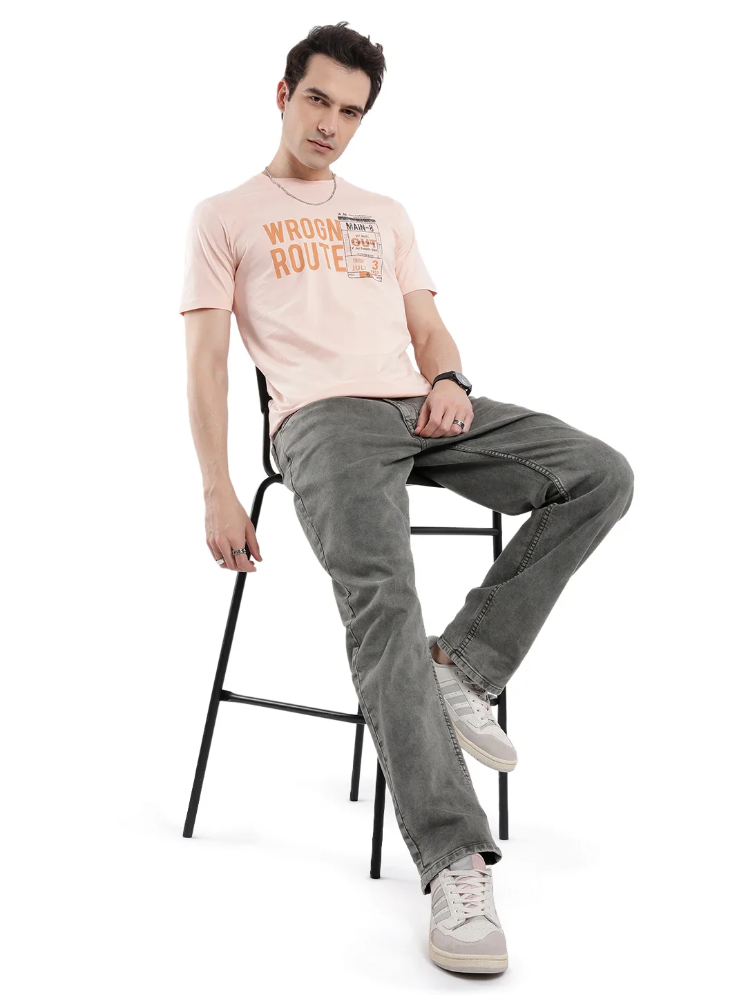 Peach Wrogn Route Slim Fit T-Shirt - Image 2