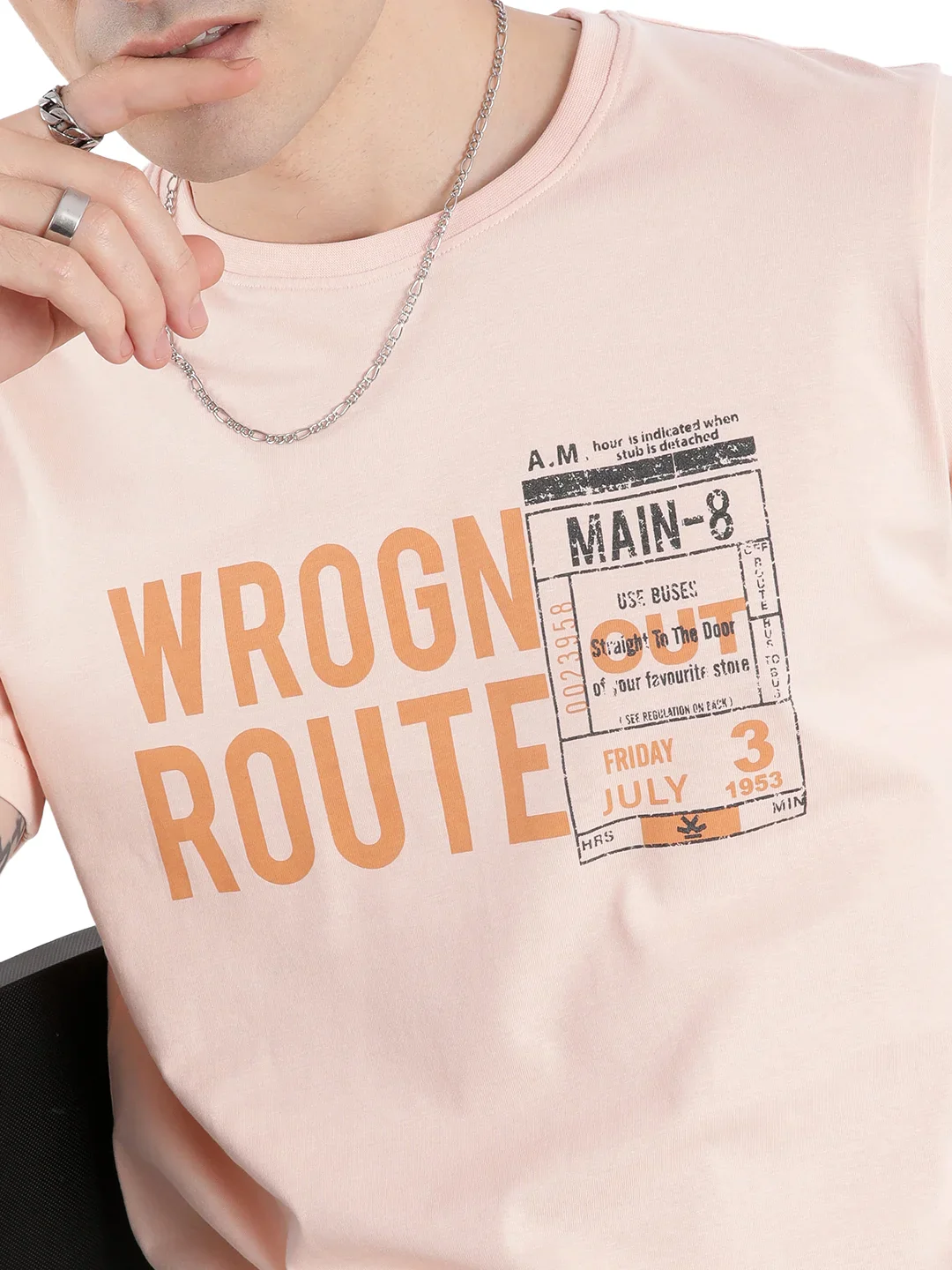 Peach Wrogn Route Slim Fit T-Shirt - Image 5