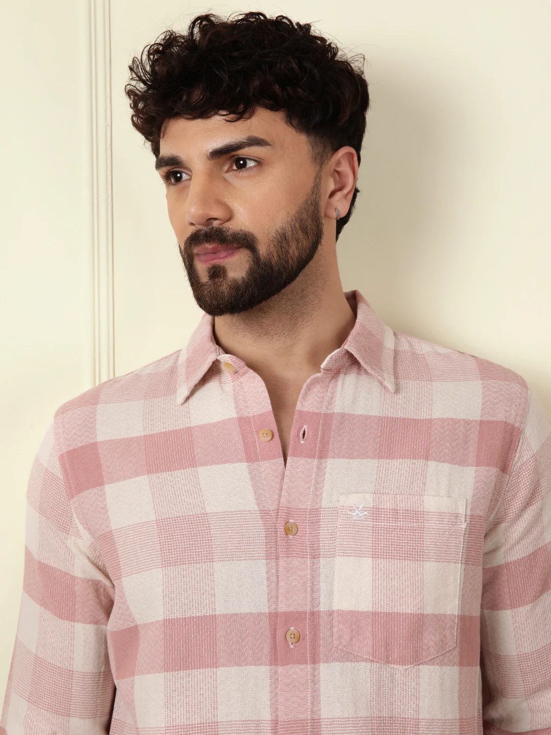 Textured Pastel Checked Shirt | Pink - Image 6