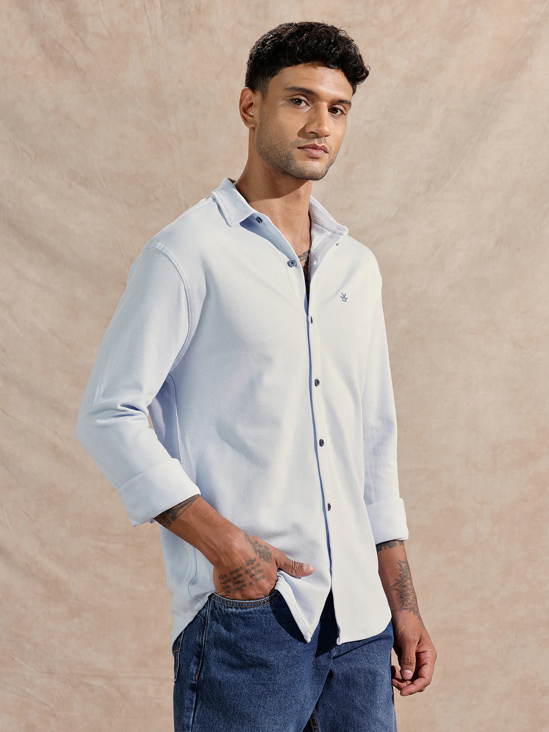 Pique Knitted Shirt | Blue - Image 4