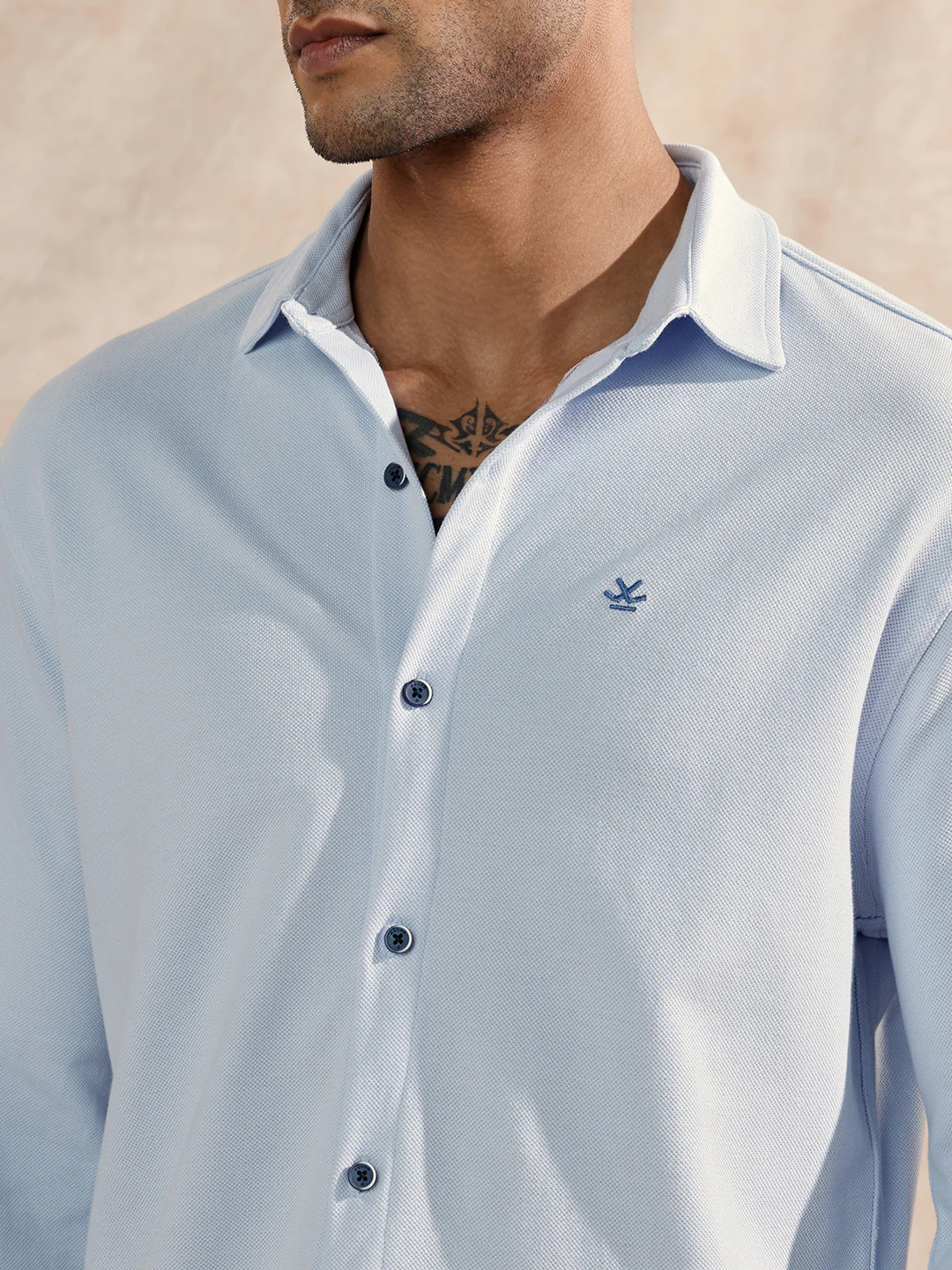 Pique Knitted Shirt | Blue - Image 5