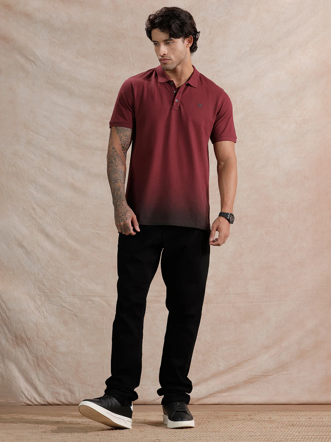 Pixel Ombre Slim Fit Polo T-Shirt | Maroon - Image 2