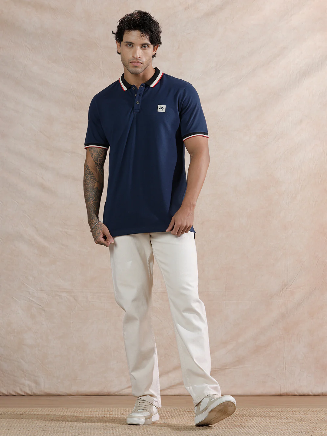 Pixel Ombre Slim Fit Polo T-Shirt | Navy Blue - Image 2