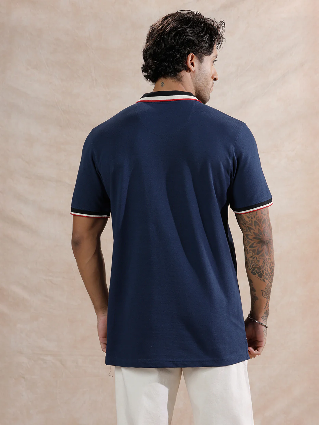 Pixel Ombre Slim Fit Polo T-Shirt | Navy Blue - Image 3