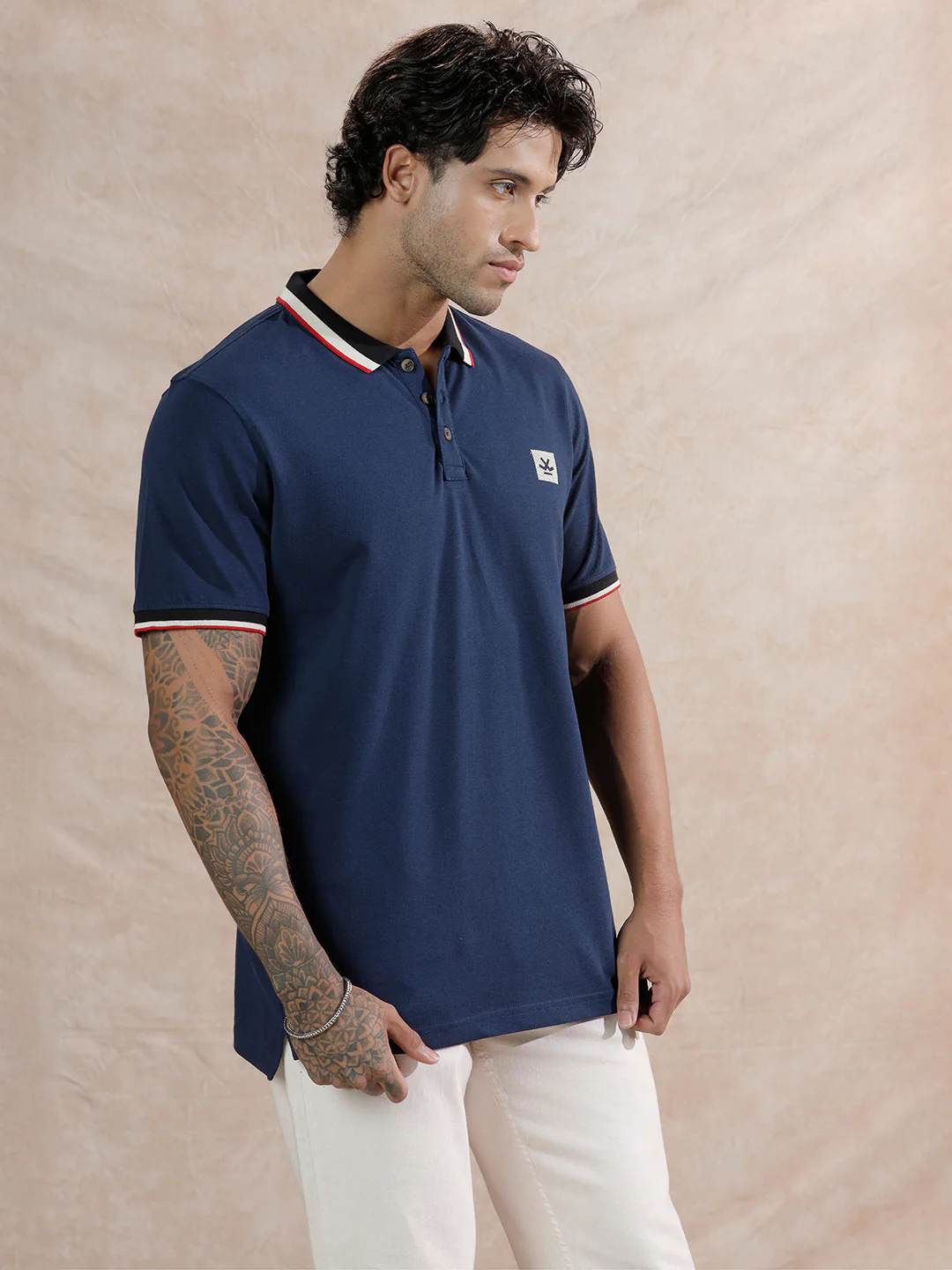 Pixel Ombre Slim Fit Polo T-Shirt | Navy Blue - Image 4