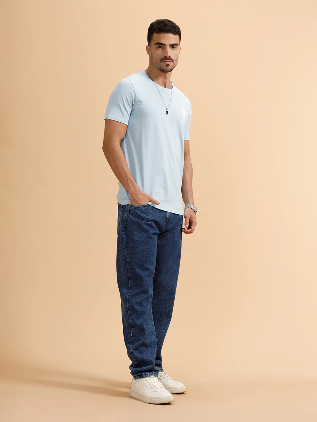 Placement Print Regular Fit T-Shirt | Light Blue - Image 2