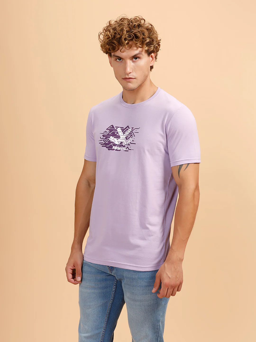 Placement Print Regular Fit T-Shirt | Light Purple - Image 4