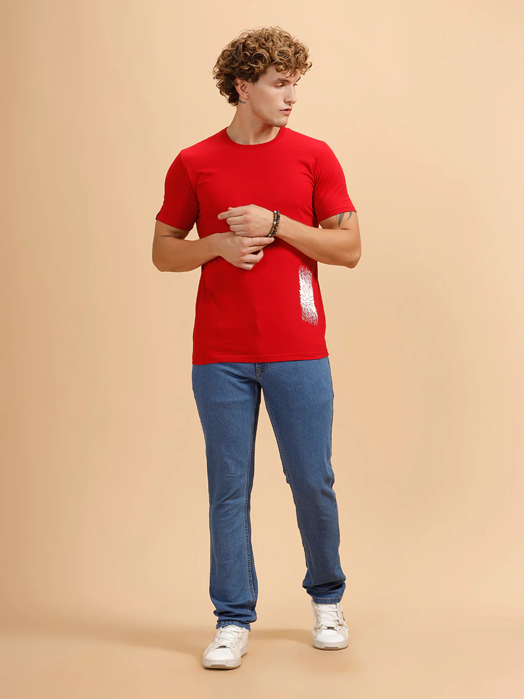 Placement Print Regular Fit T-Shirt | Red - Image 2