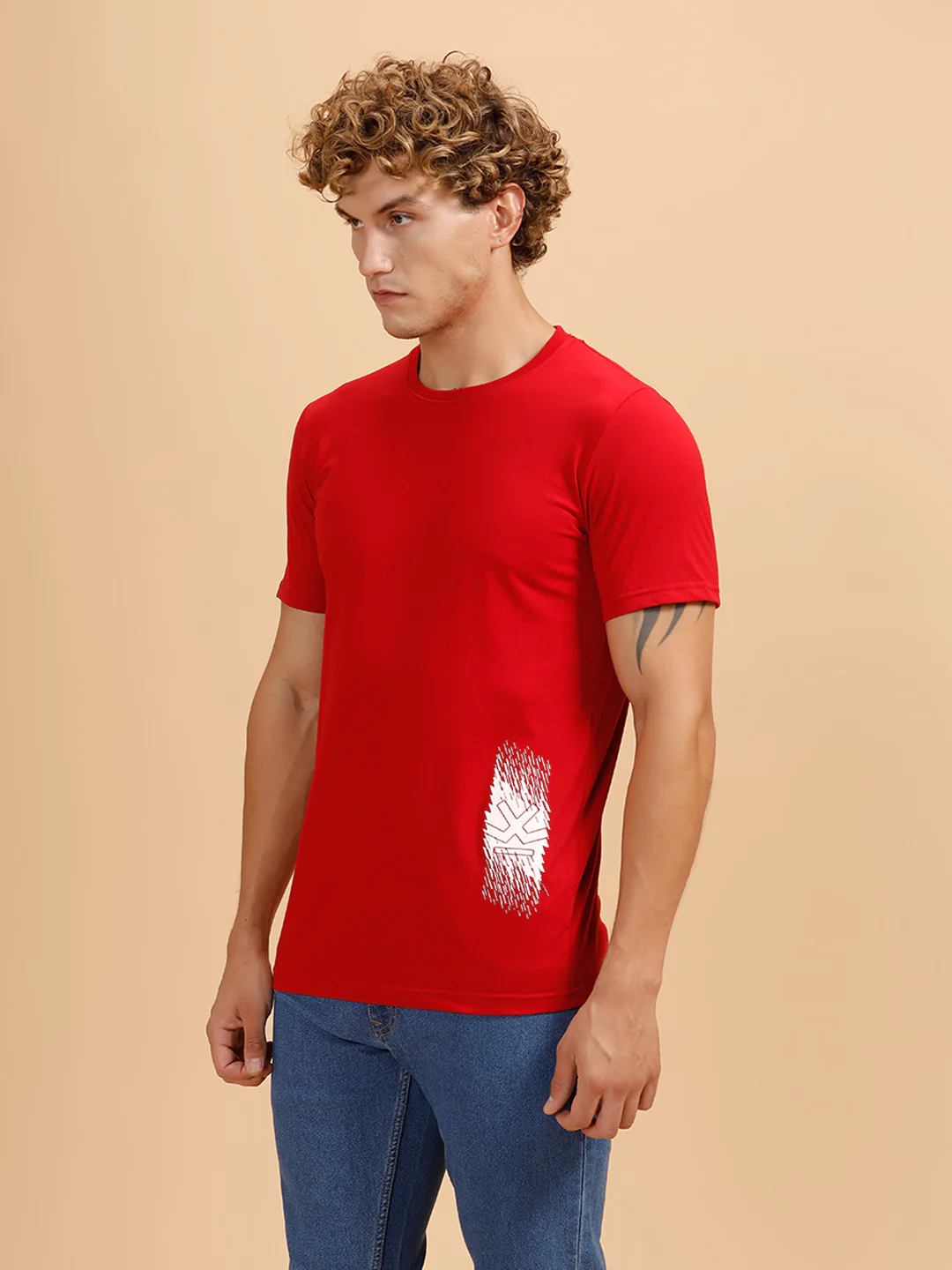 Placement Print Regular Fit T-Shirt | Red - Image 4