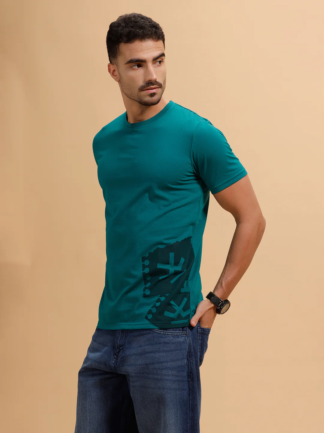 Placement Print Slim Fit T-Shirt | Dark Green - Image 4
