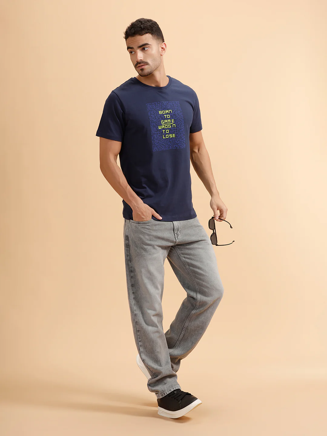 Placement Print Slim Fit T-Shirt  | Navy Blue - Image 2