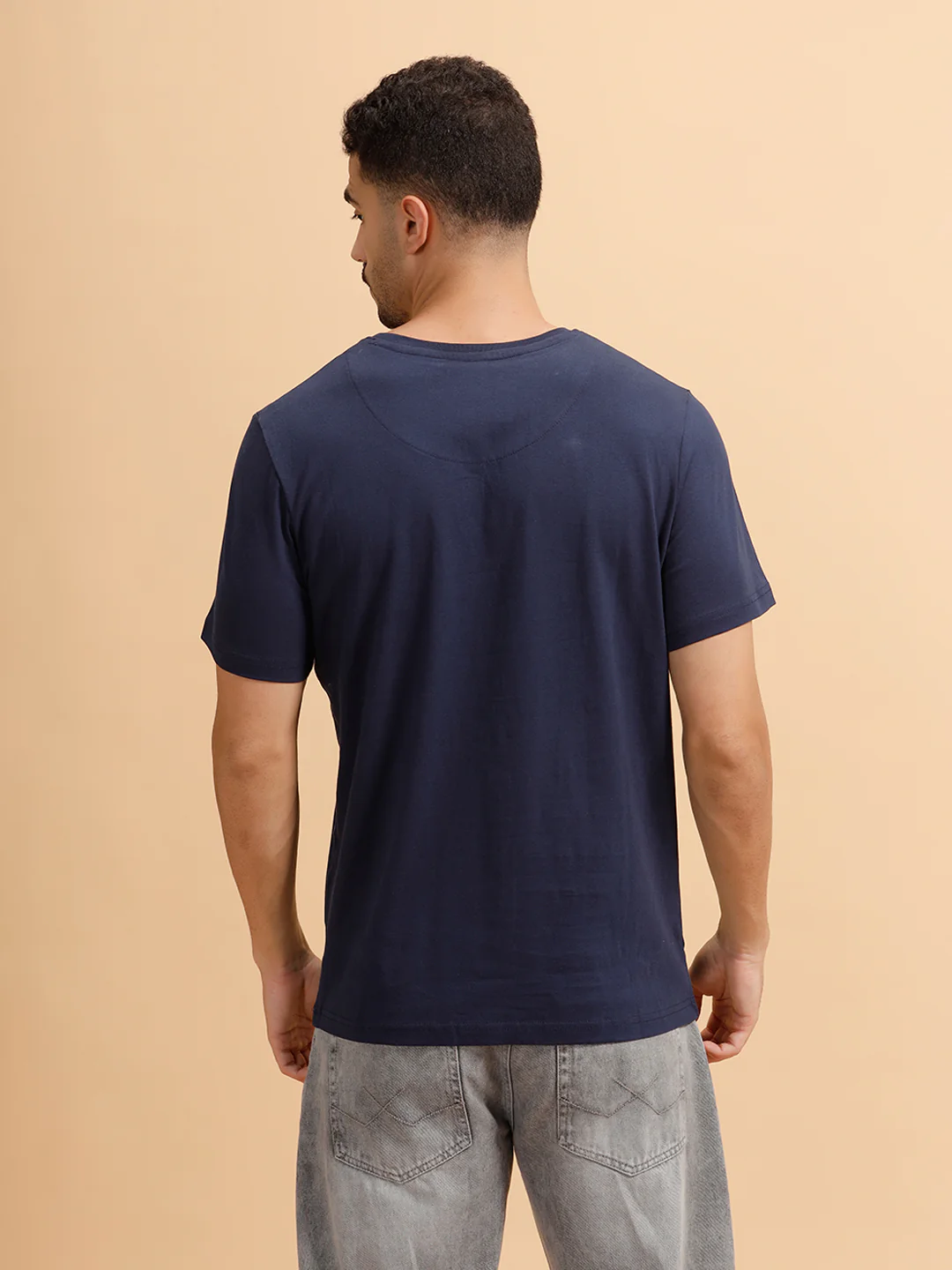 Placement Print Slim Fit T-Shirt  | Navy Blue - Image 3
