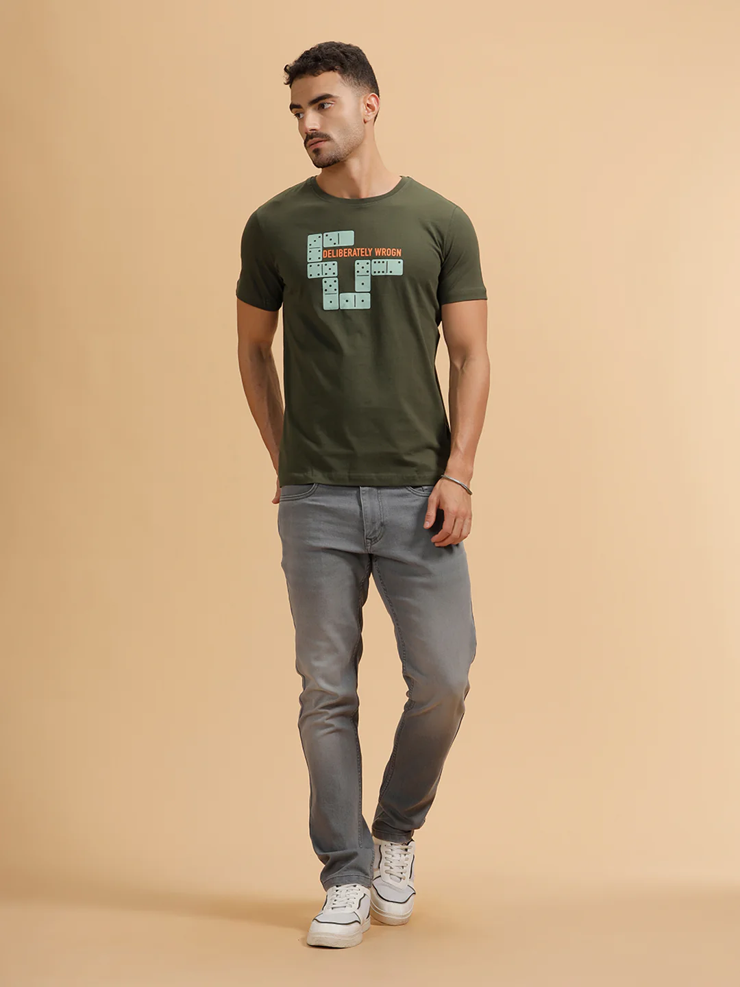 Placement Print Slim Fit T-Shirt | Olive - Image 2