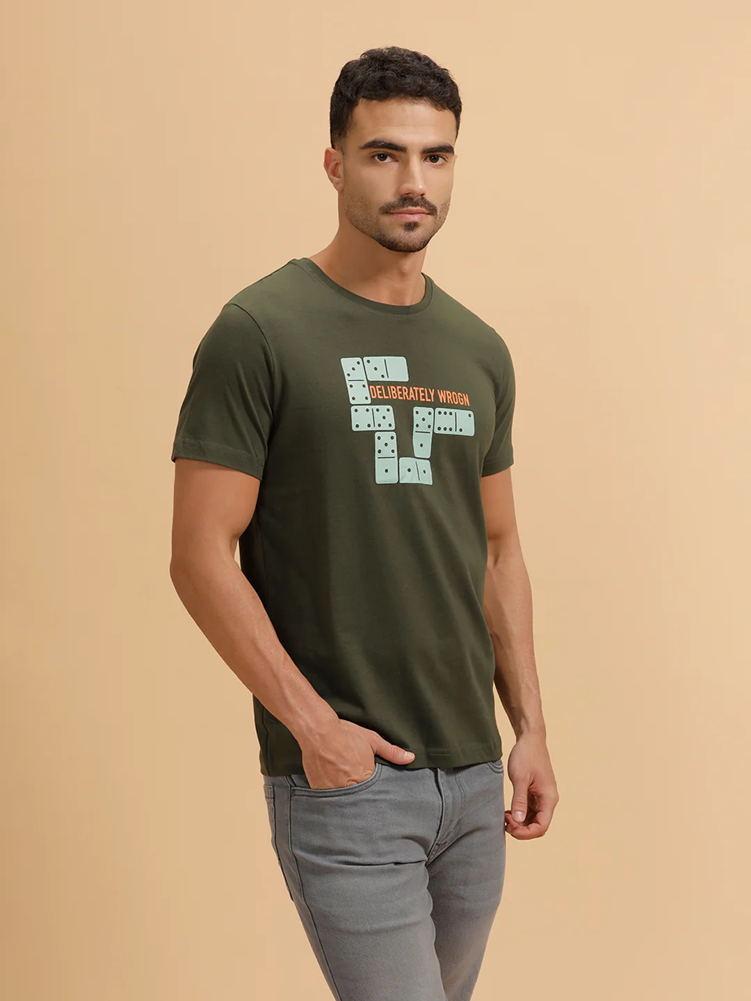 Placement Print Slim Fit T-Shirt | Olive - Image 4