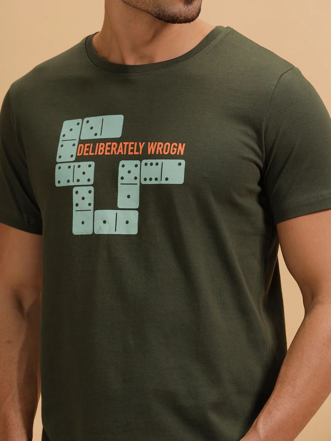 Placement Print Slim Fit T-Shirt | Olive - Image 5