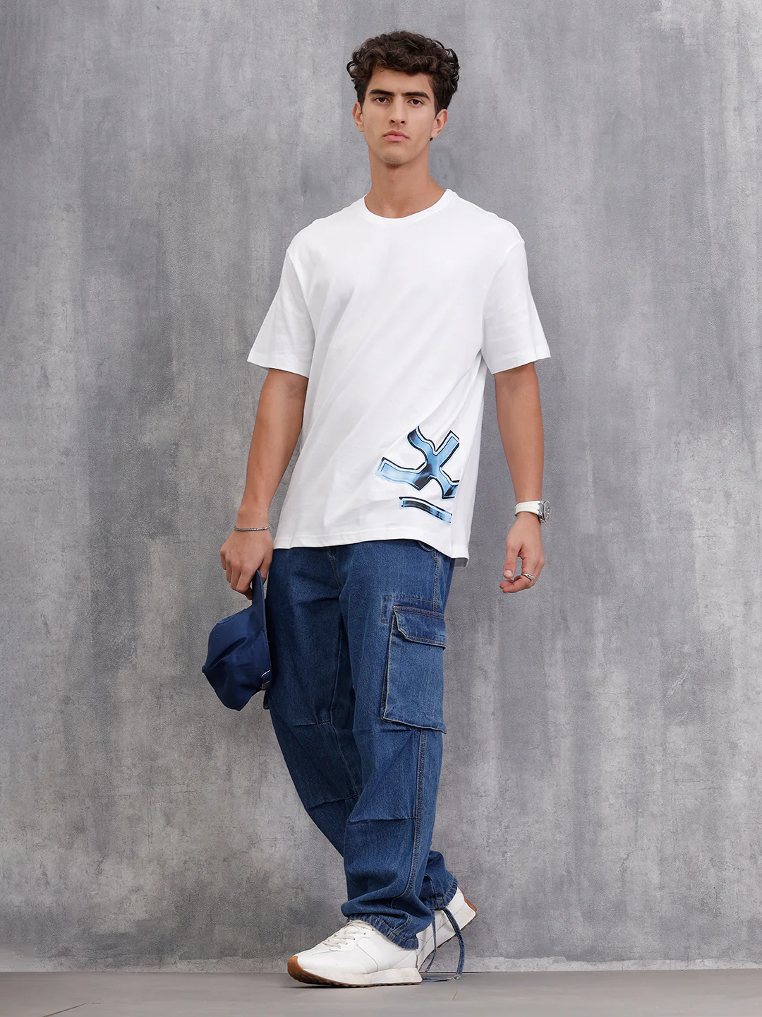 Placement Printed Oversized Fit Cotton T-Shirt | White - Image 2