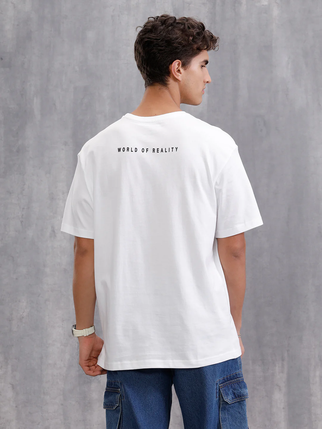 Placement Printed Oversized Fit Cotton T-Shirt | White - Image 3